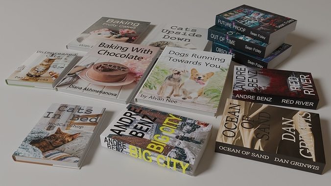 Book Collection four books stacked 3D model
