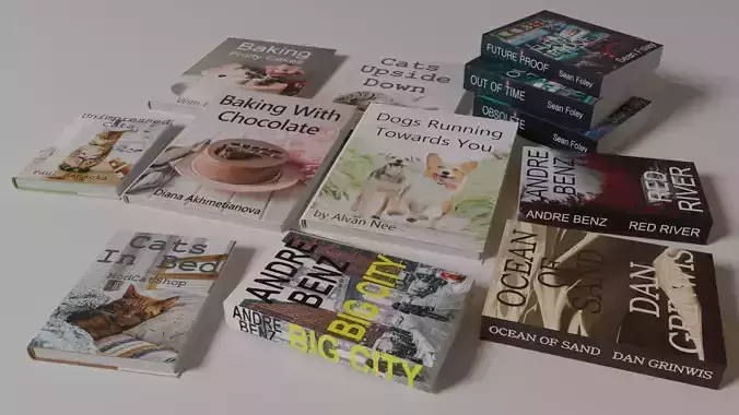 Book Collection four books stacked 3D model