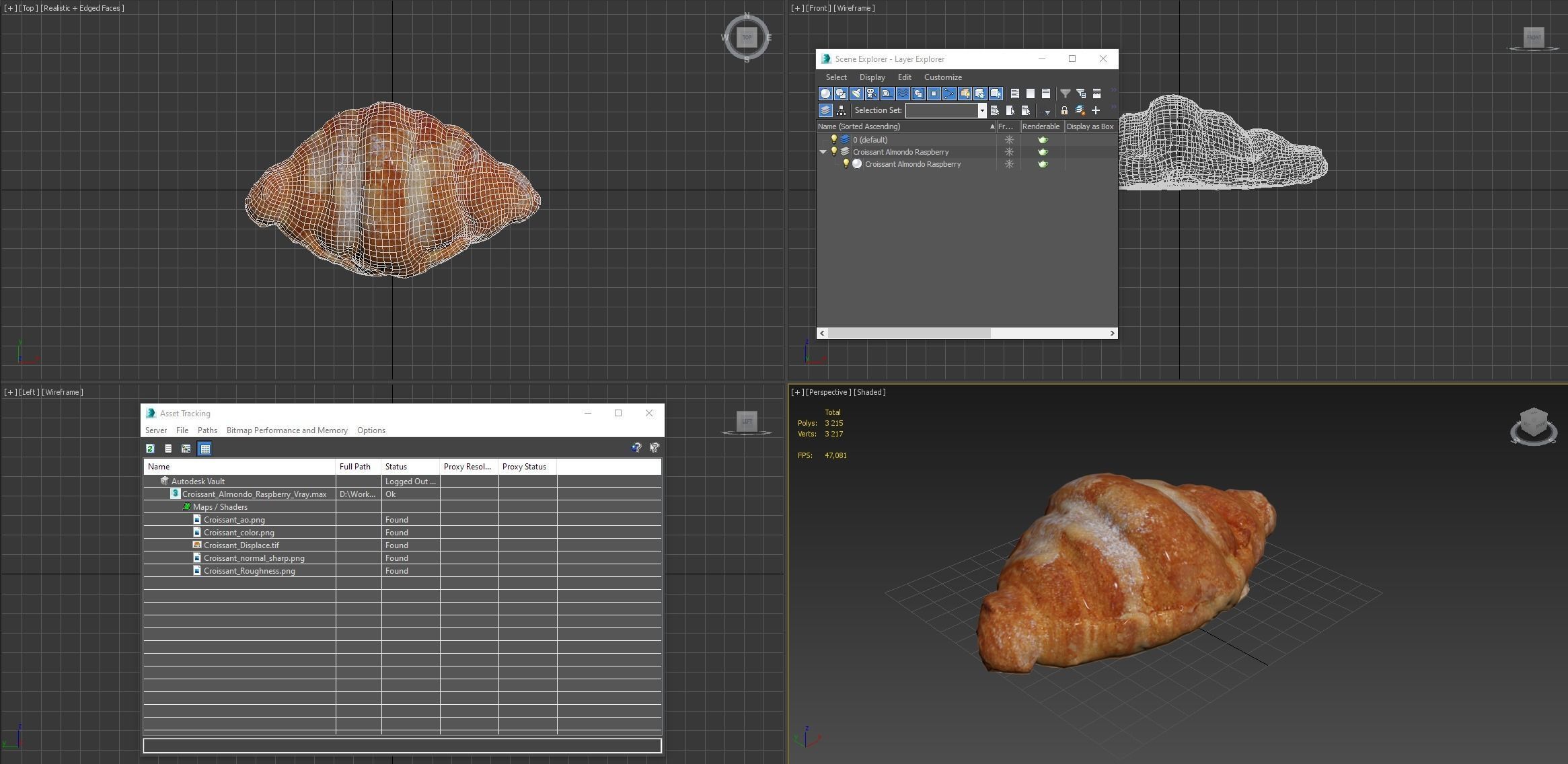 Croissant Almond with Raspberry 3D model 3D model_22