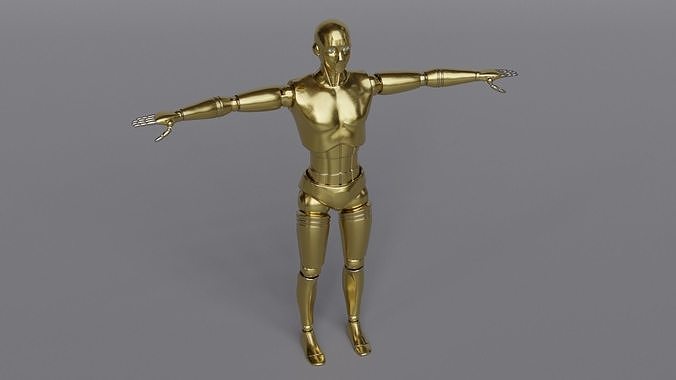 Gold Robot Man Low-poly 3D model