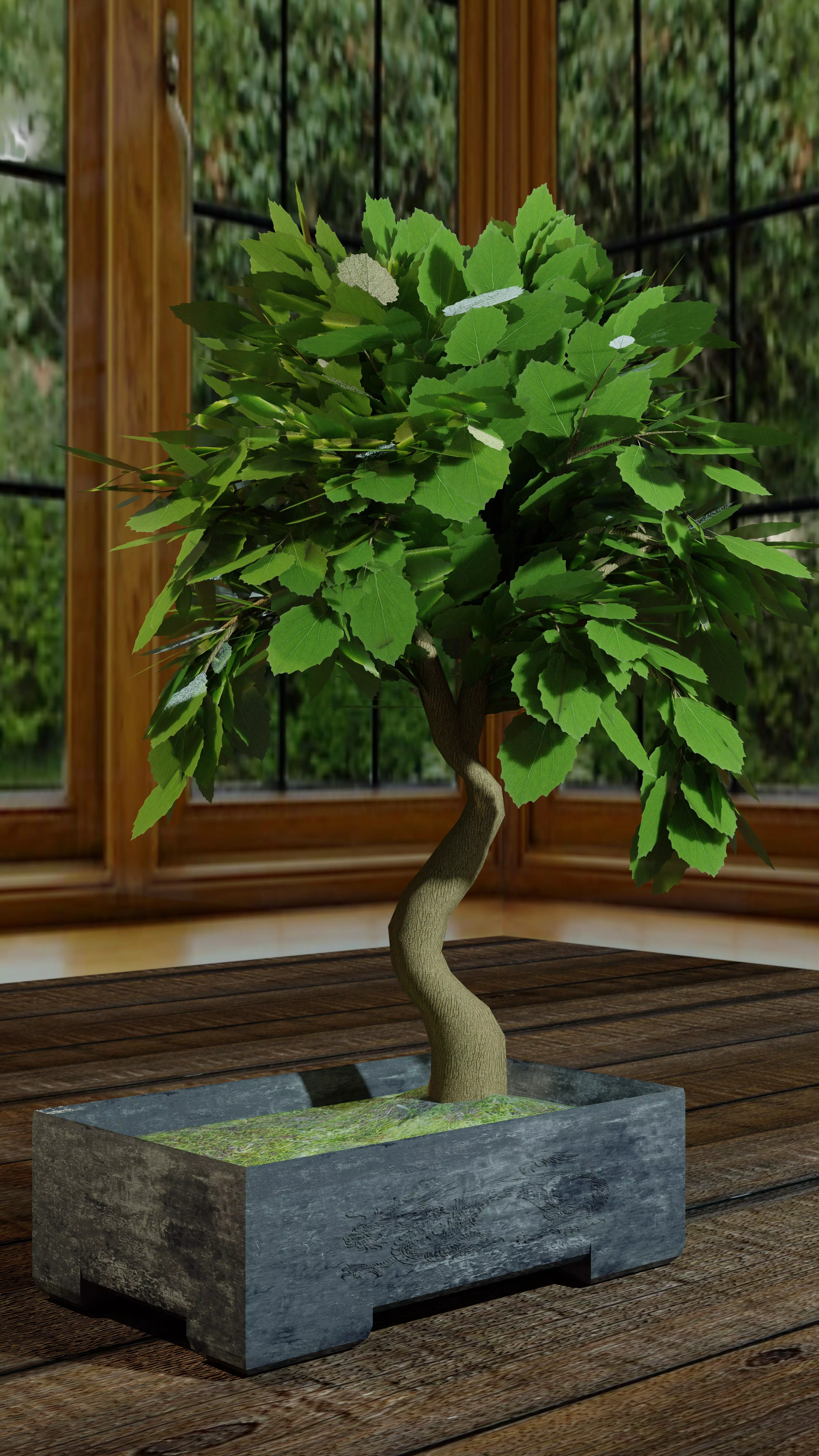 Tree in pot bonsai 3D model Blender file Free 3D model_0