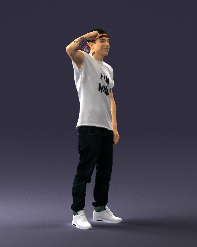 Man in a white t-shirt and cap 0216 3D Print Ready 3D print model_9