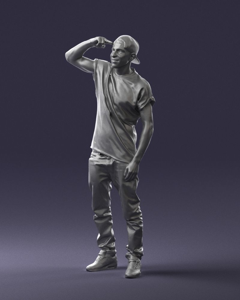 Man in a white t-shirt and cap 0216 3D Print Ready 3D print model_31