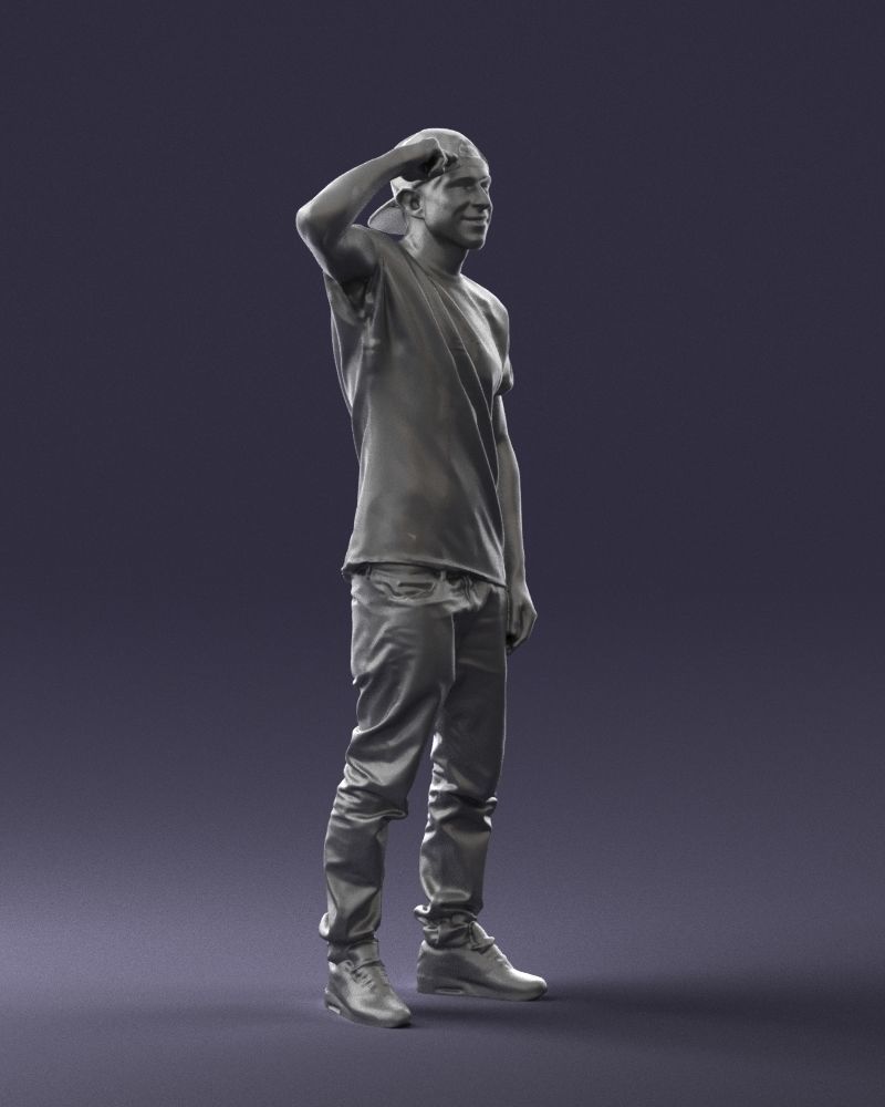 Man in a white t-shirt and cap 0216 3D Print Ready 3D print model_10