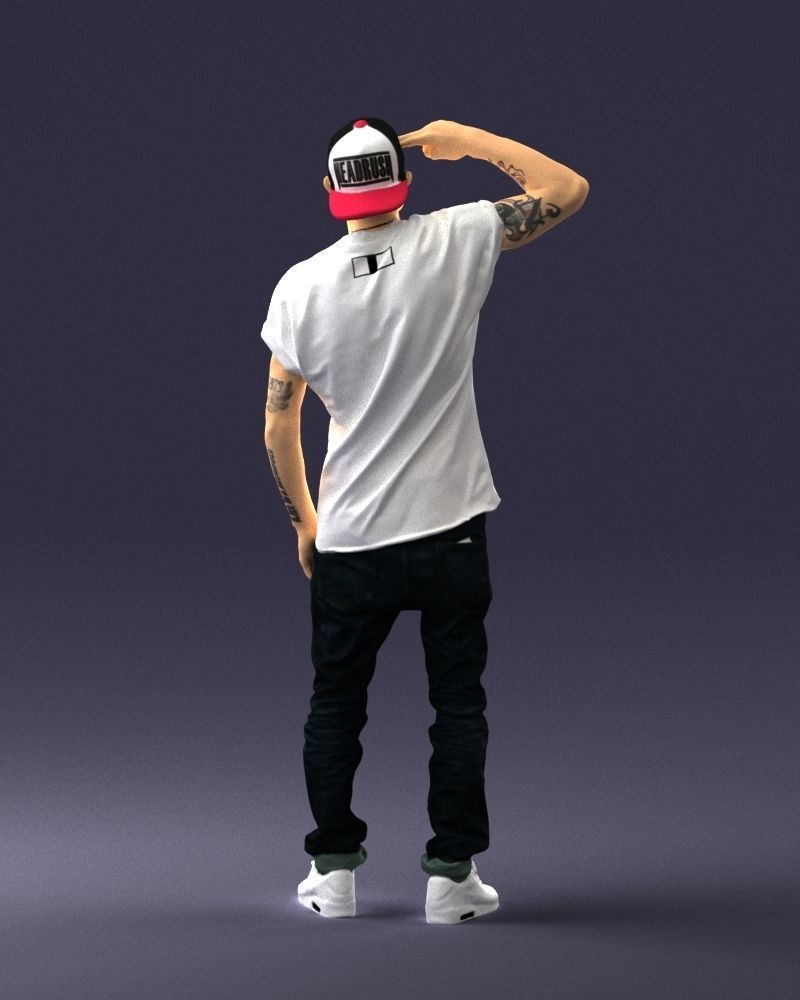 Man in a white t-shirt and cap 0216 3D Print Ready 3D print model_18