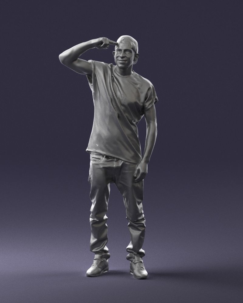 Man in a white t-shirt and cap 0216 3D Print Ready 3D print model_1