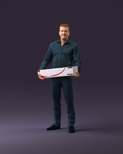 man in dark blue t shirt box in hands 1093 3D model