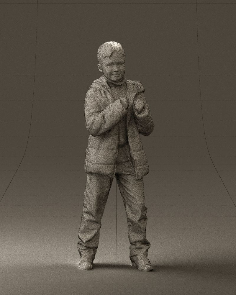 Kid in jeans dark blue winter jacket 0538 3D model_2