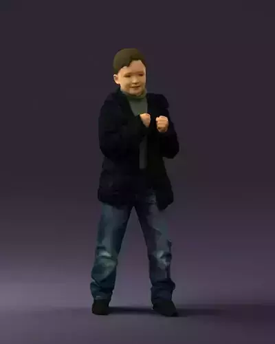 Kid in jeans dark blue winter jacket 0538