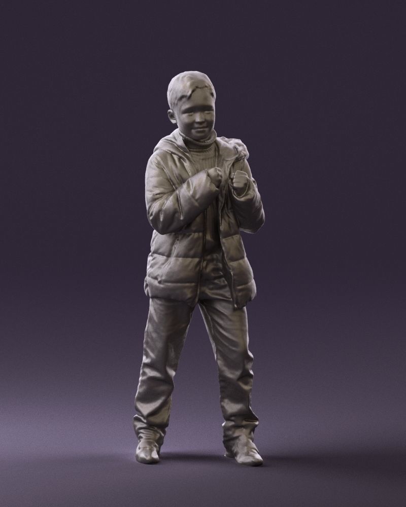Kid in jeans dark blue winter jacket 0538 3D model_1