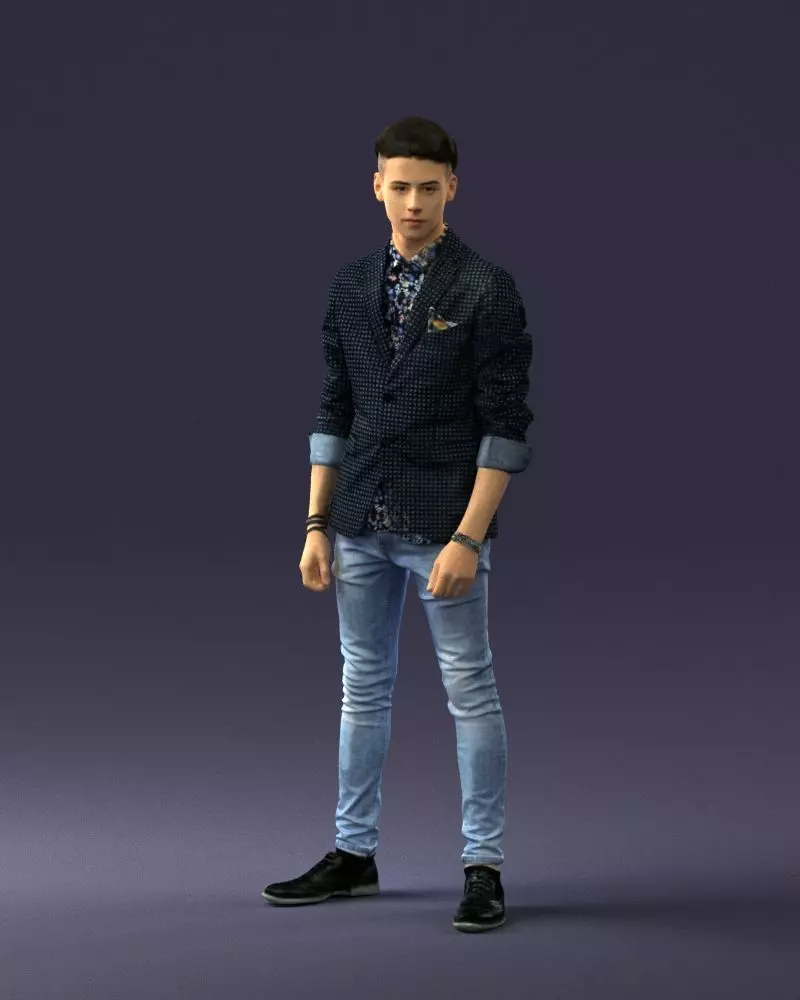 Stylish teen in a jacket and jeans 0191 3D model_0