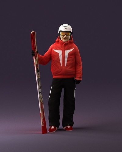 man in ski suit with ski 1099 3D model