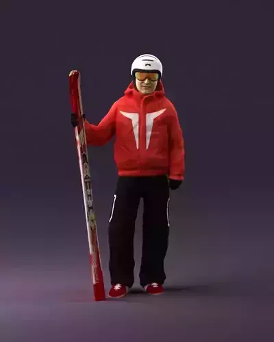 man in ski suit with ski 1099