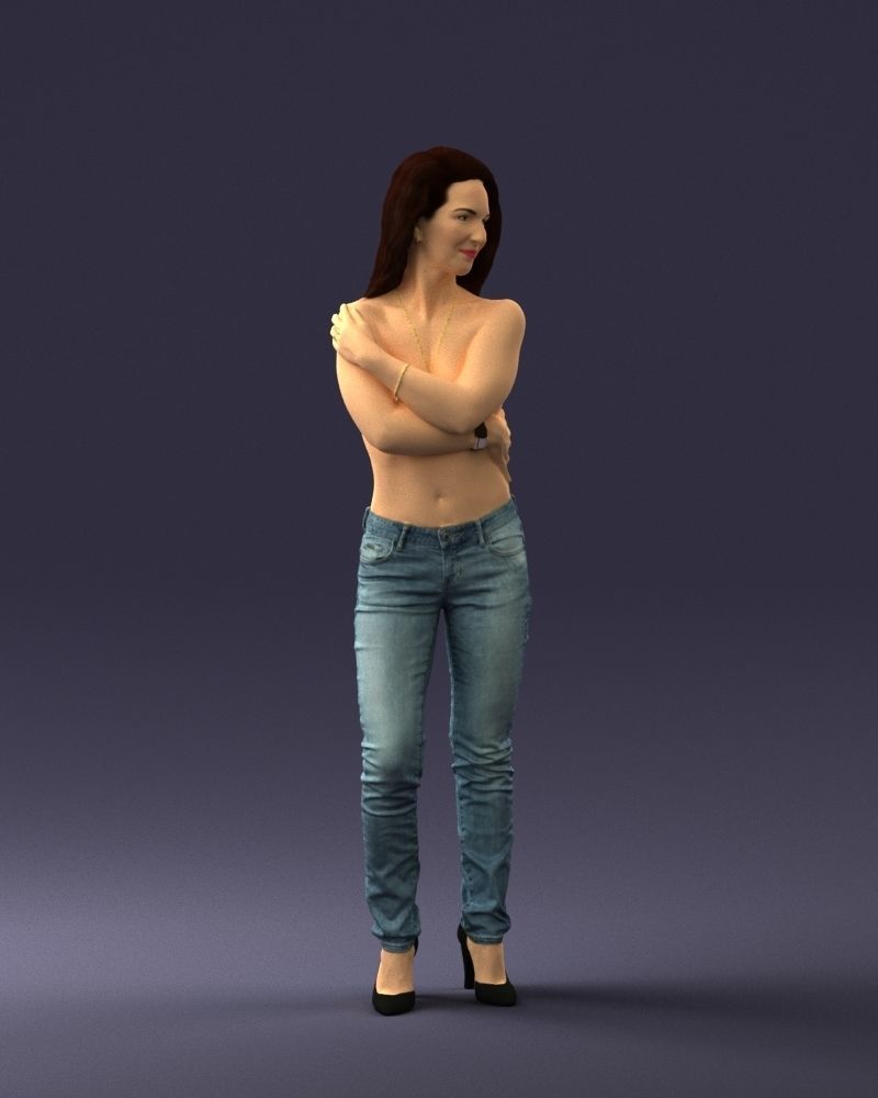 000357 Realistic Female 3D Scan Model in Jeans 3dp 3D print model_4