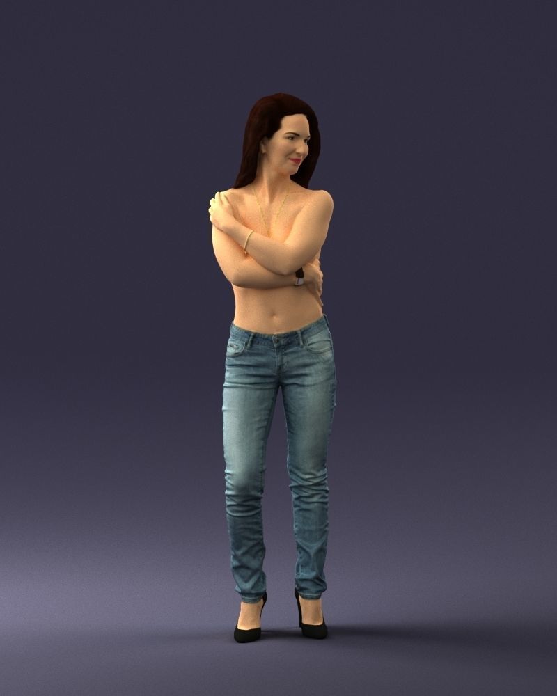 000357 Realistic Female 3D Scan Model in Jeans 3dp 3D print model_37