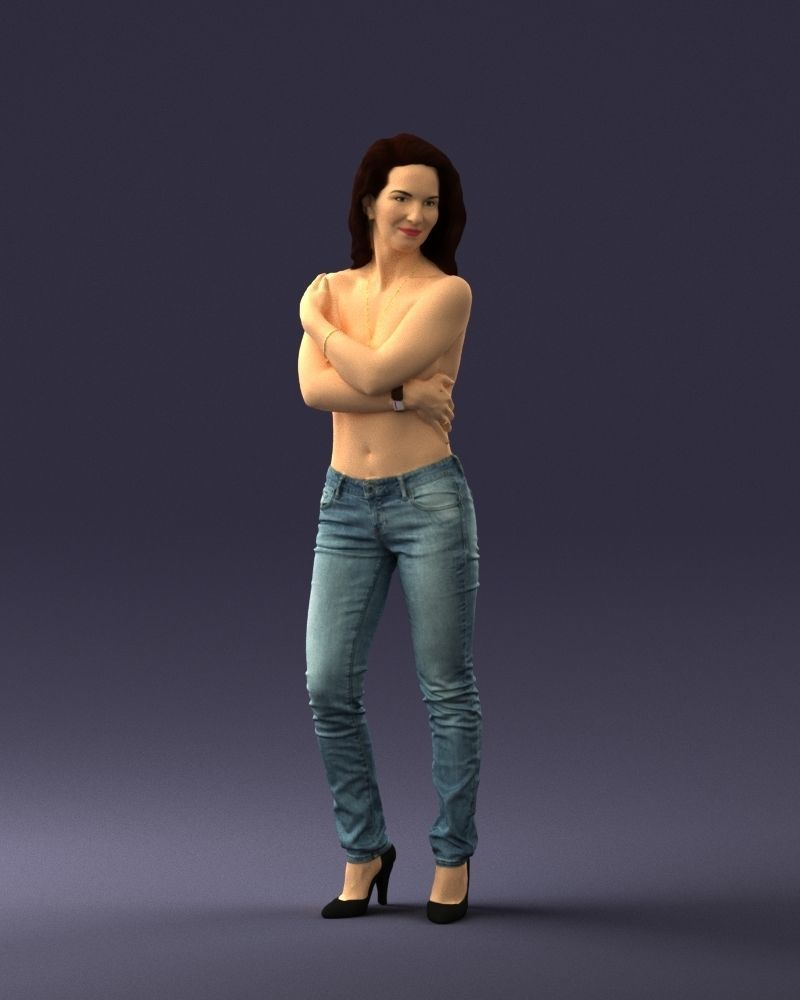 000357 Realistic Female 3D Scan Model in Jeans 3dp 3D print model_31