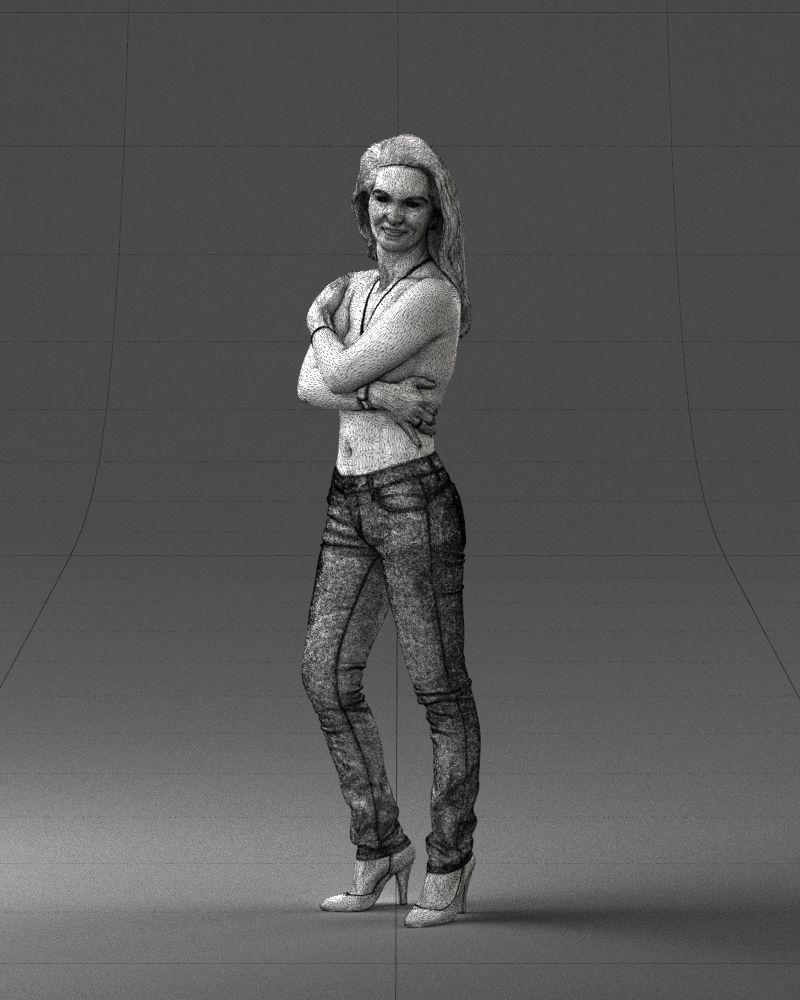 000357 Realistic Female 3D Scan Model in Jeans 3dp 3D print model_30