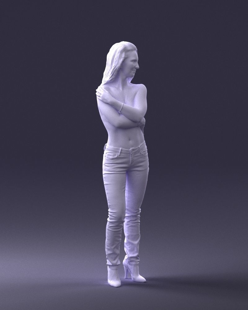 000357 Realistic Female 3D Scan Model in Jeans 3dp 3D print model_8