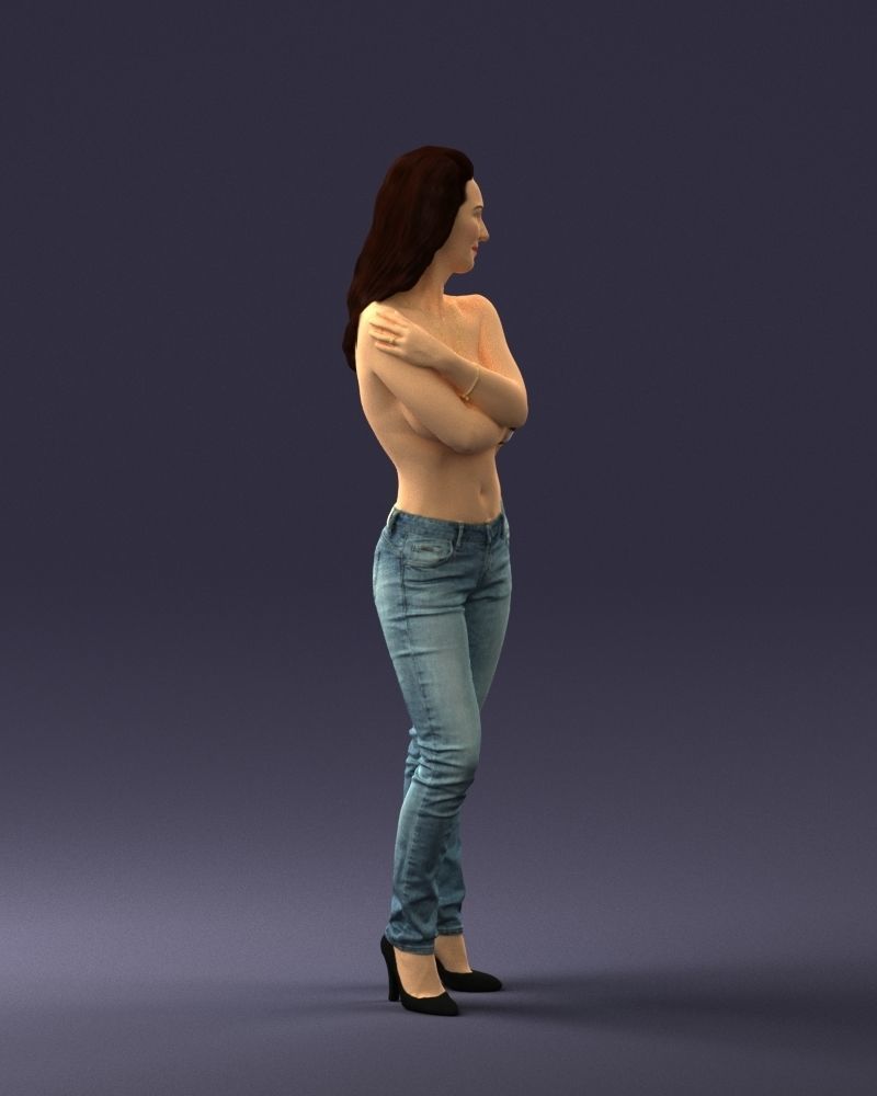 000357 Realistic Female 3D Scan Model in Jeans 3dp 3D print model_10