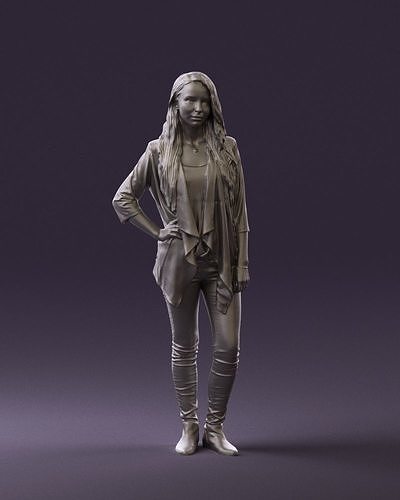 Woman in stripped top hand on hip 0797 3D Print Ready 3D print model
