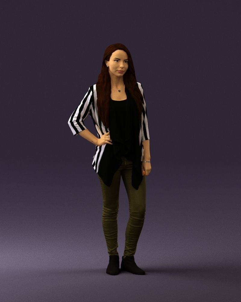 Woman in stripped top hand on hip 0797 3D Print Ready 3D print model_3