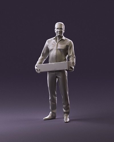 man in dark blue t shirt box in hands 1093 3D Print Ready 3D print model