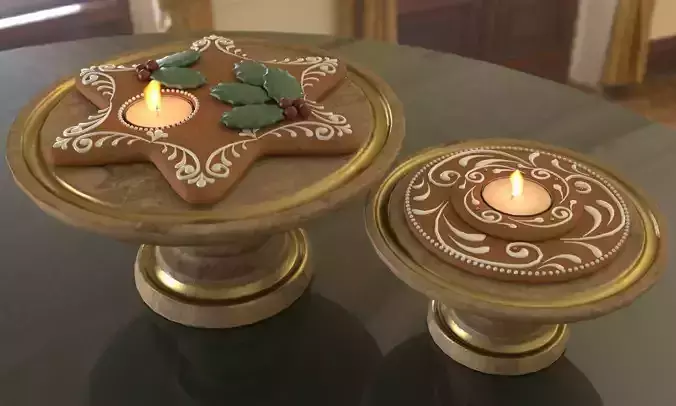 Gingerbread cookies and candles on stands