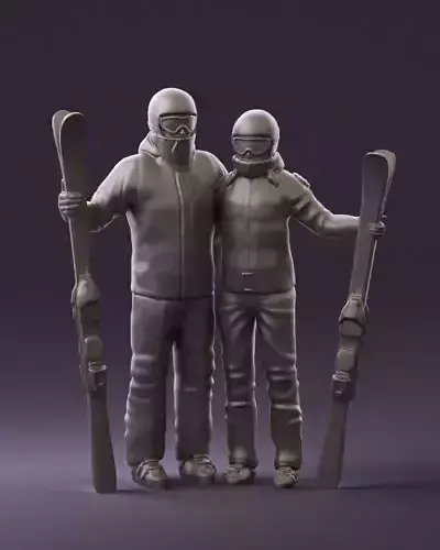 Skiers man and woman 0858 3D Print Ready