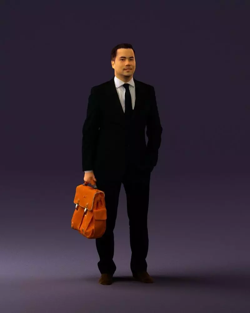 Man in suit with brown handcase 0691 3D model