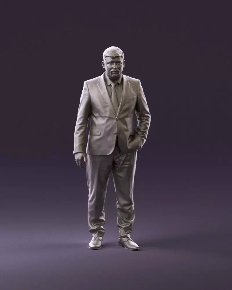 001072 Bearded Man in Dark Blue Suit and Red Tie STL Miniature 3D print model