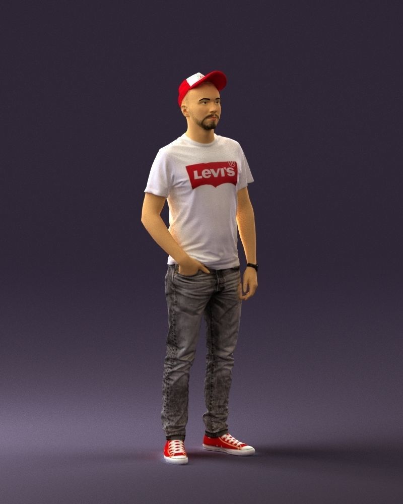 Man in red converse and hat 0406 3D Print Ready 3D print model_3