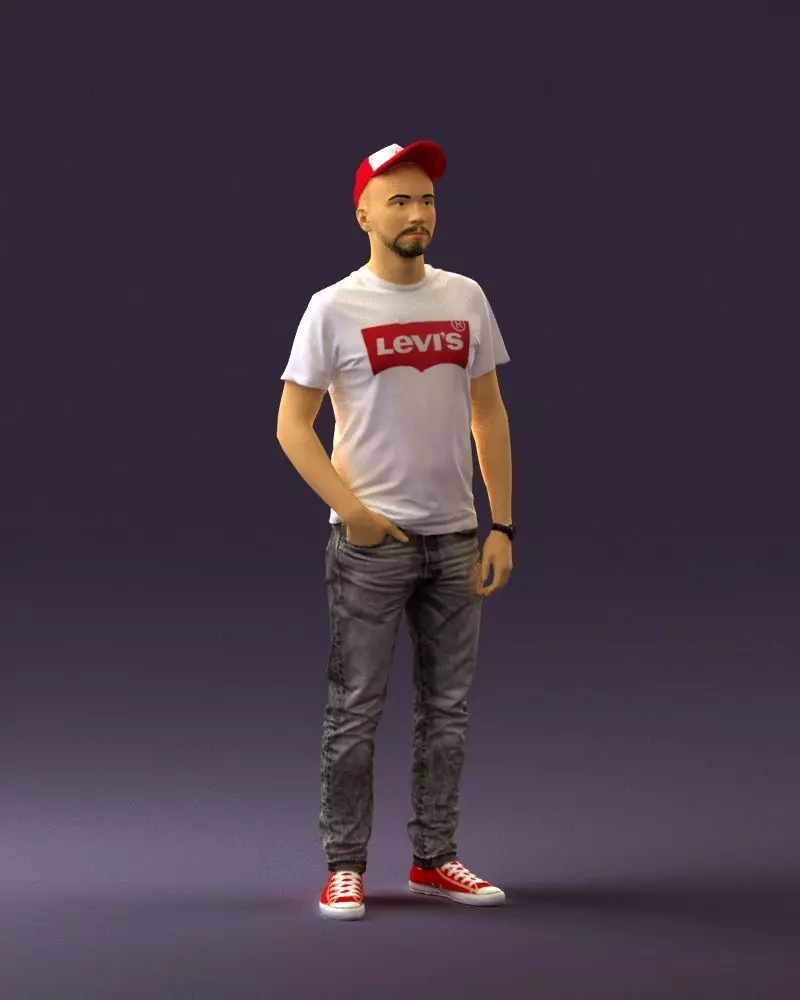 Man in red converse and hat 0406 3D Print Ready 3D print model_0