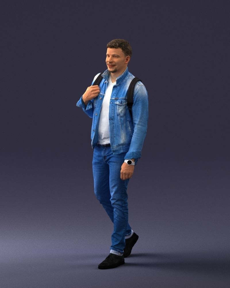 000149 Casual Man in Denim Outfit with Backpack 0711 3D model_36