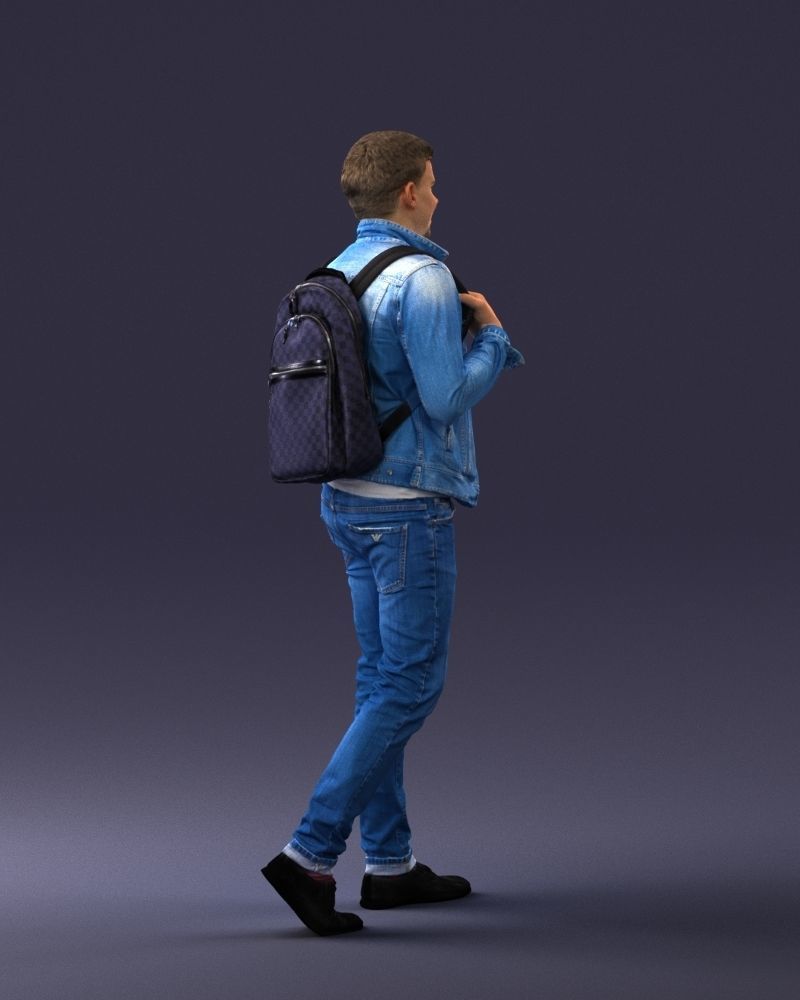 000149 Casual Man in Denim Outfit with Backpack 0711 3D model_18