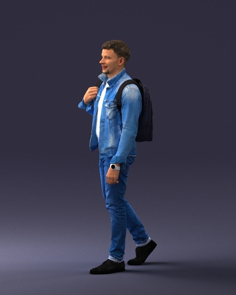 000149 Casual Man in Denim Outfit with Backpack 0711 3D model_33