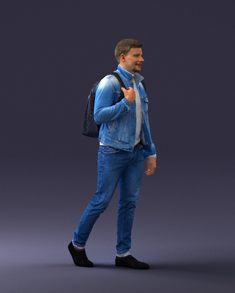 000149 Casual Man in Denim Outfit with Backpack 0711 3D model_12
