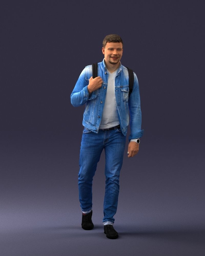 000149 Casual Man in Denim Outfit with Backpack 0711 3D model_6