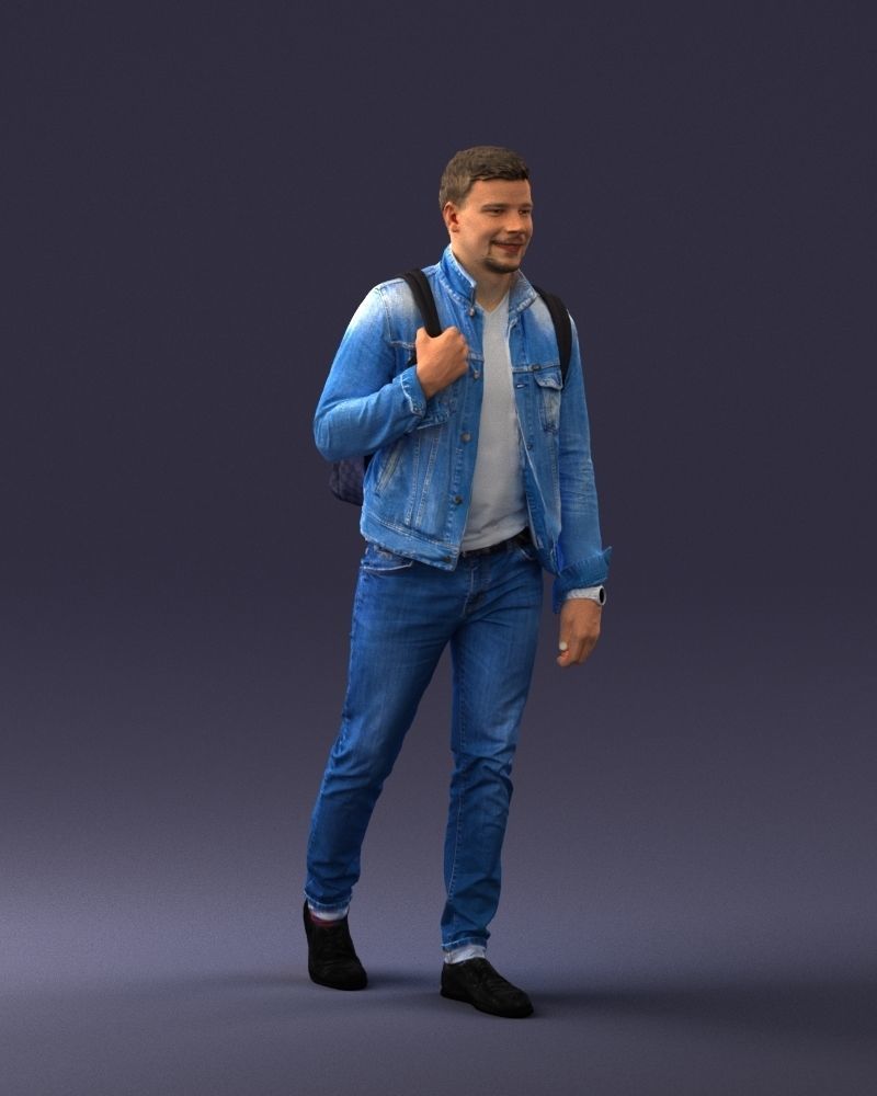 000149 Casual Man in Denim Outfit with Backpack 0711 3D model_9