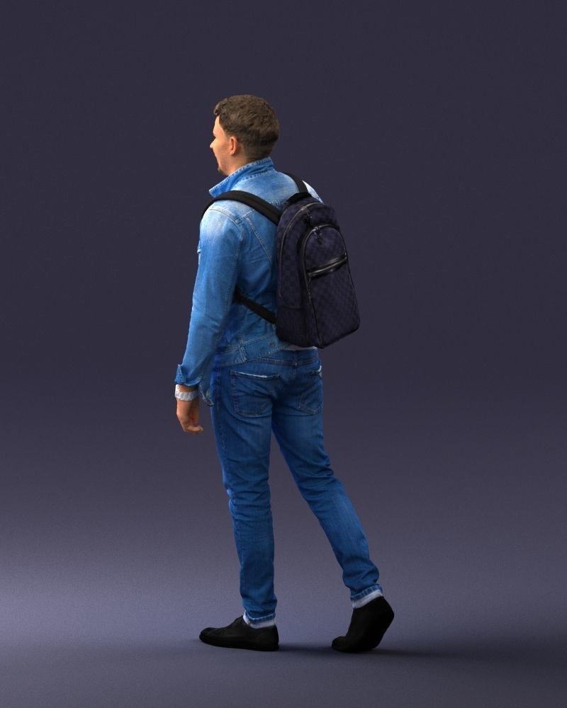 000149 Casual Man in Denim Outfit with Backpack 0711 3D model_27