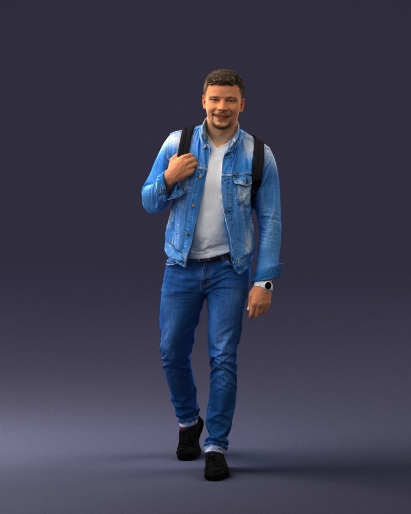 000149 Casual Man in Denim Outfit with Backpack 0711 3D model_3