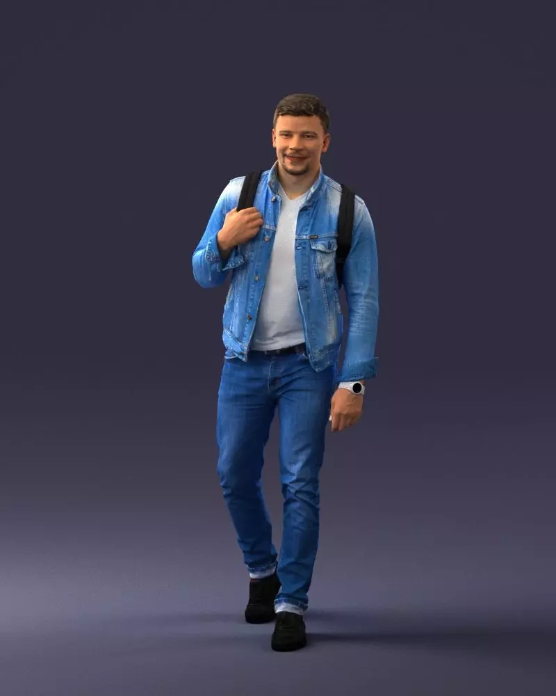 000149 Man in Denim Outfit with Backpack 0711 3D Model 3D model