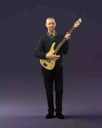 Male guitarist in shiny pants 0382 3D Print Ready