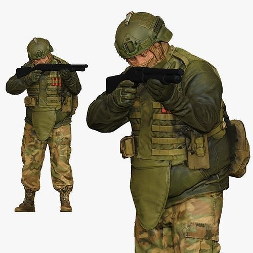 modern soldier aiming with pumpshotgun 001150 3D Print Ready 3D print model