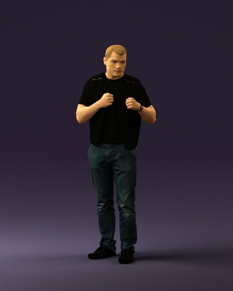 Man in black vest jeans boxer pose 0815 3D Print Ready 3D print model_3