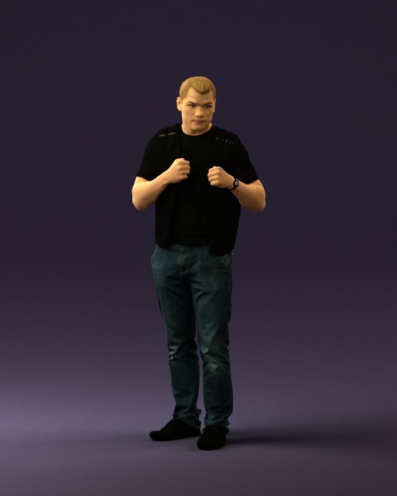 Man in black vest jeans boxer pose 0815 3D Print Ready 3D print model_1