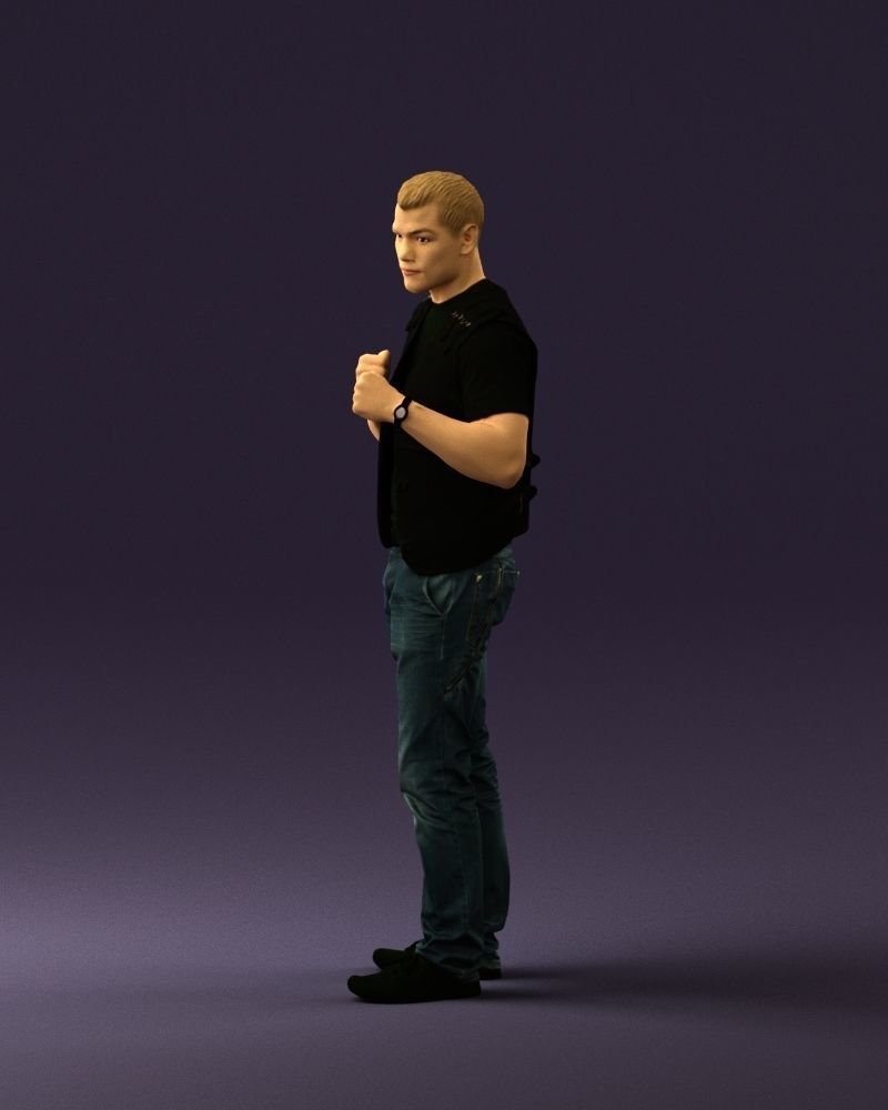 Man in black vest jeans boxer pose 0815 3D Print Ready 3D print model_19