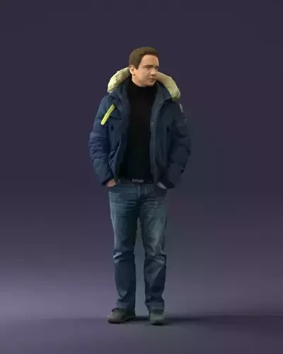 000418 Realistic Man Character in Winter Jacket 3dp
