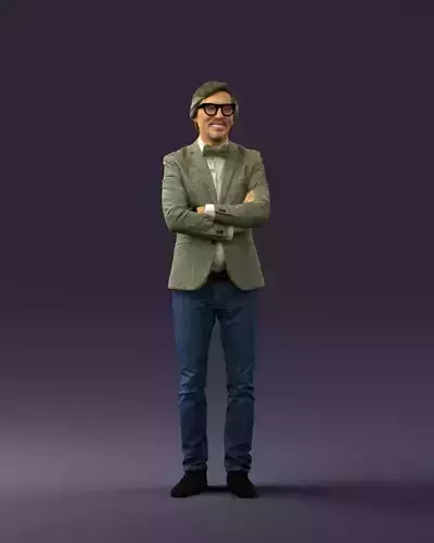 Man in glasses cozy beard cross hands 0802 3D model