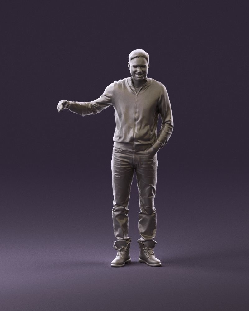 Man blue jacket jeans big smile 0960 3D Print Ready 3D print model_1