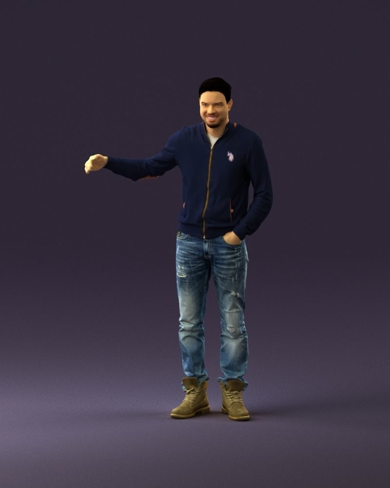 Man blue jacket jeans big smile 0960 3D Print Ready 3D print model_23